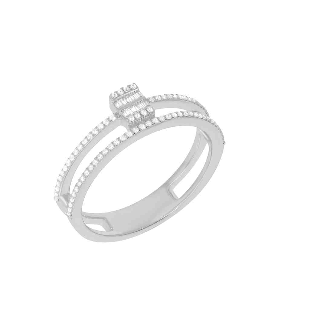 Three Row Layered Baguette & Round Diamond Ring LR11962A